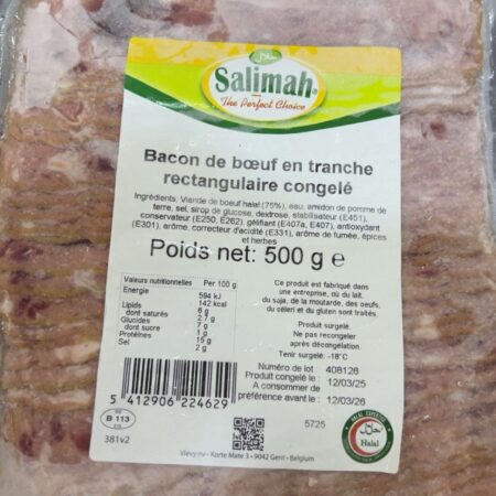 Salimah Rectangular Sliced Beef Bacon IQF Halal